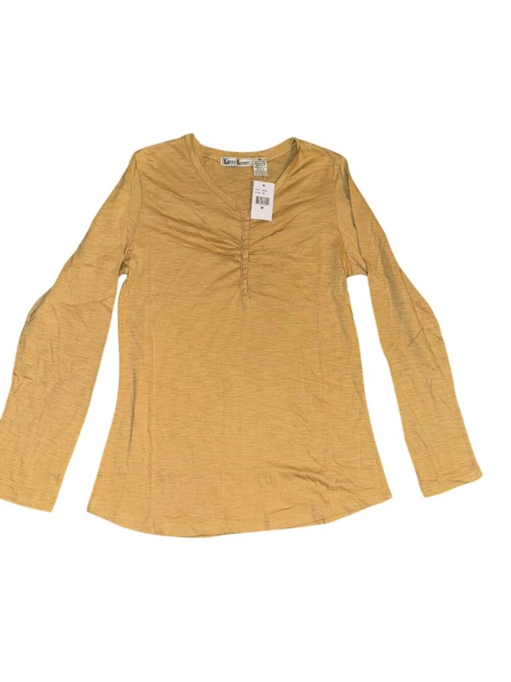 Katies Kloset Womens Henley Long Sleeve Top M Tan Cotton Blend